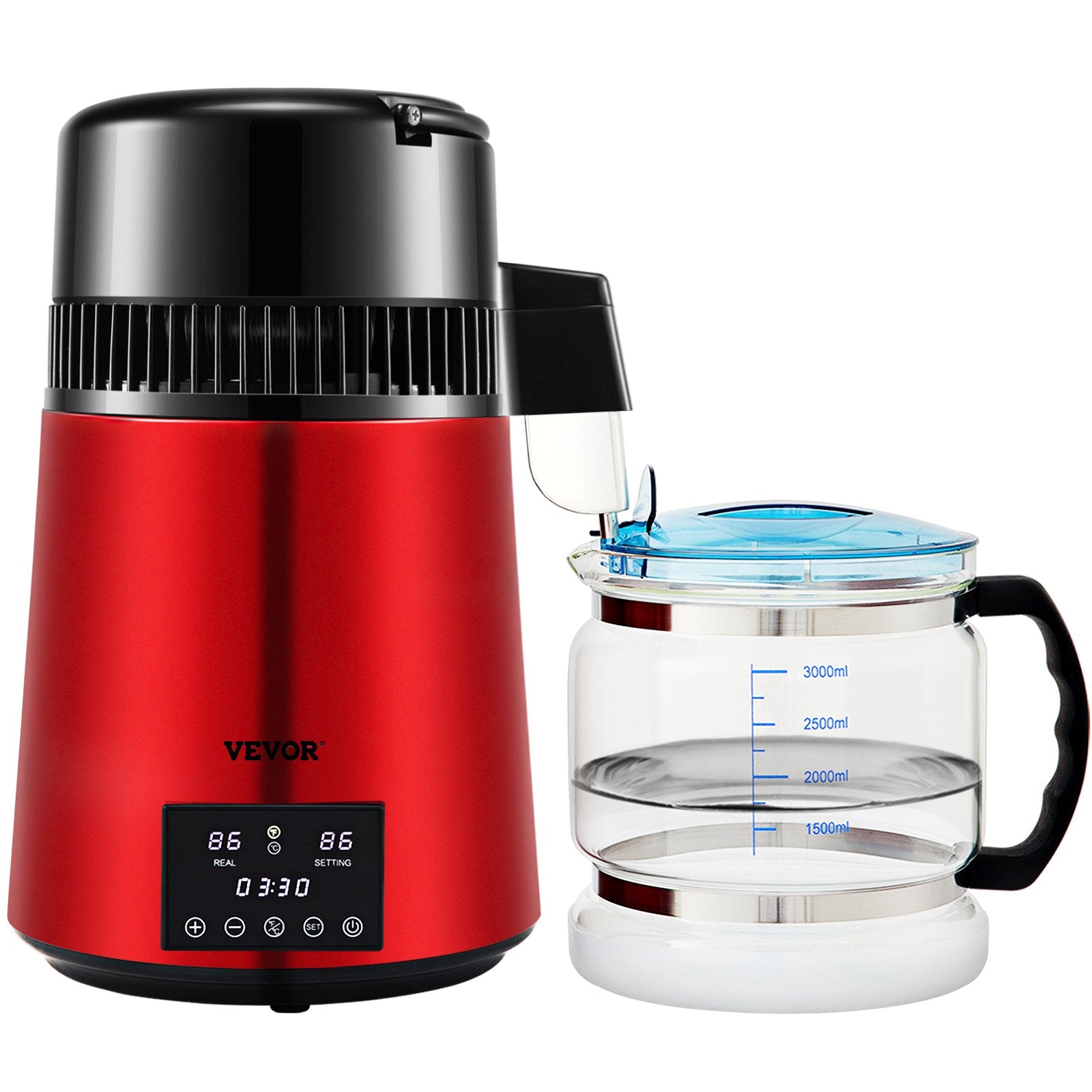 Fountain & Ponds Accessories: VEVOR 4L Water Distiller Distilled Water Maker 1 L/H w/ Timing Dual Temp Red