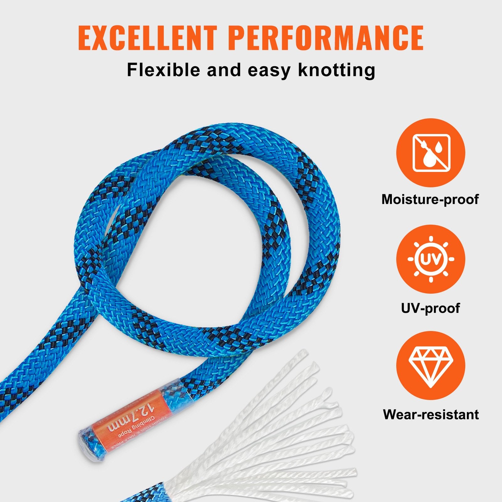 Outdoor Play Equipment: VEVOR 12.7mm Static Climbing Rope 38M(125ft) Outdoor Rock Climbing Rope Blue