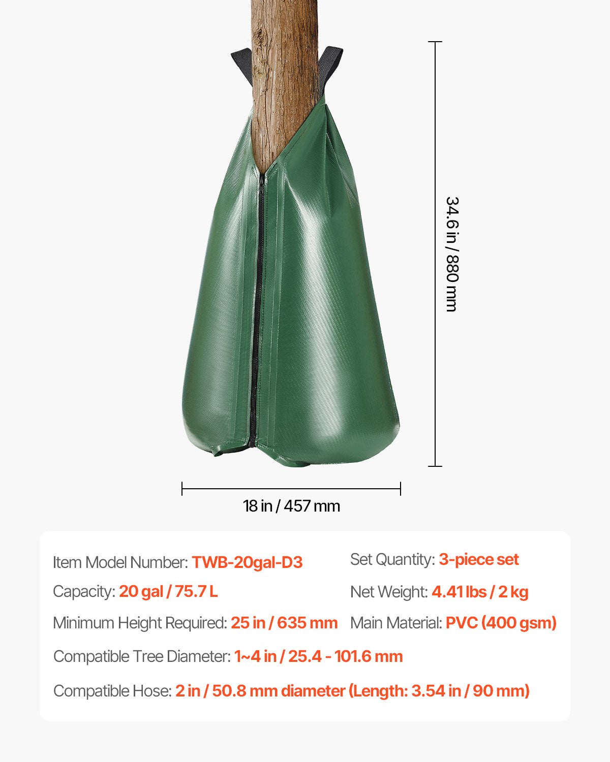 Tree Watering Bag 3 Packs 20 Gallons Slow Release Tree Water Bag Durable