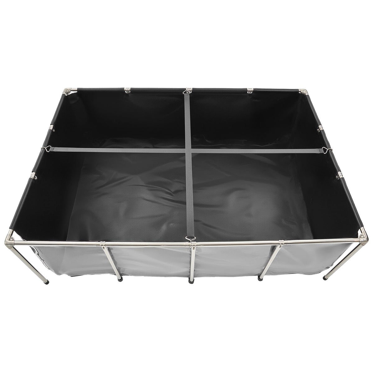 Canvas Fish Pond, 1781.3L Above Ground Fish Pond, PVC Koi Tank with Clear Viewing Panel, Rectangular Goldfish Tank with Stainless Steel Frame & Drain Valve, for Breeding Koi, Irrigation(Black)