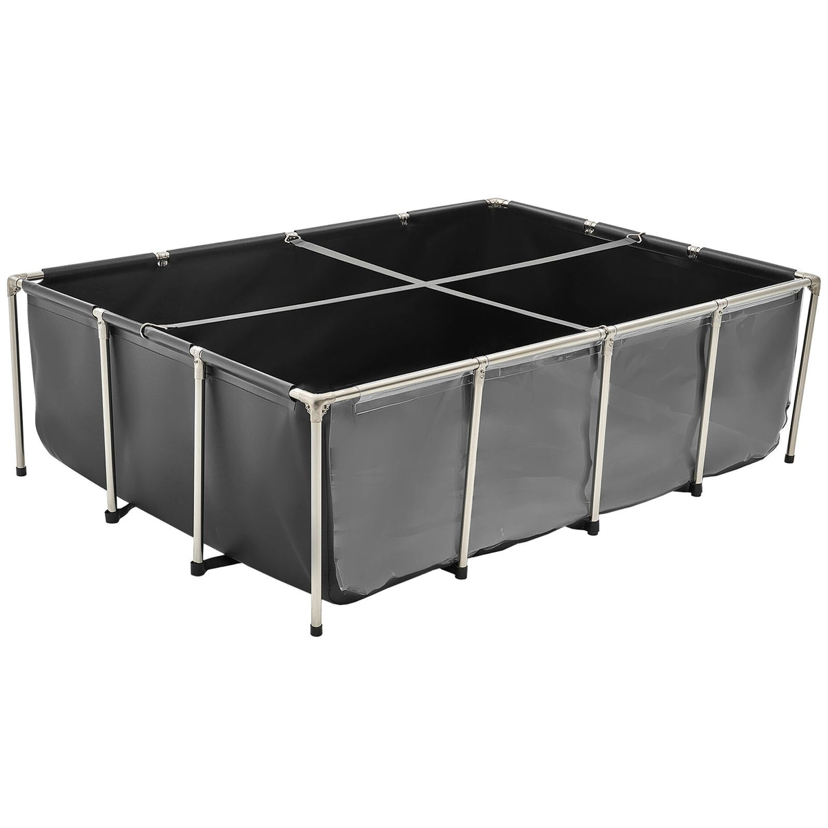 Canvas Fish Pond, 1781.3L Above Ground Fish Pond, PVC Koi Tank with Clear Viewing Panel, Rectangular Goldfish Tank with Stainless Steel Frame & Drain Valve, for Breeding Koi, Irrigation(Black)