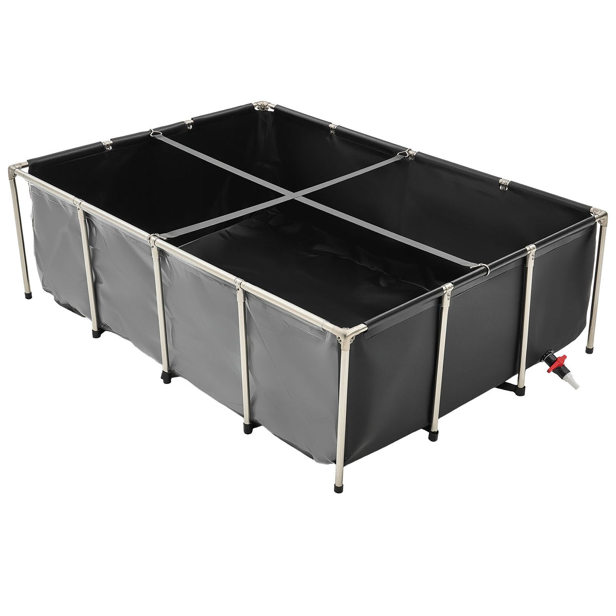 Canvas Fish Pond, 1781.3L Above Ground Fish Pond, PVC Koi Tank with Clear Viewing Panel, Rectangular Goldfish Tank with Stainless Steel Frame & Drain Valve, for Breeding Koi, Irrigation(Black)