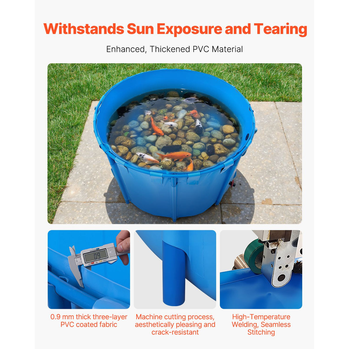 Canvas Fish Pond, 1700 L Capacity Above Ground Fish Pond, Foldable PVC Koi Tank, Round Goldfish Tank with Stable PVC Frame and Drain Valve, for Aquaculture, Koi Breeding, and Irrigation (Blue)