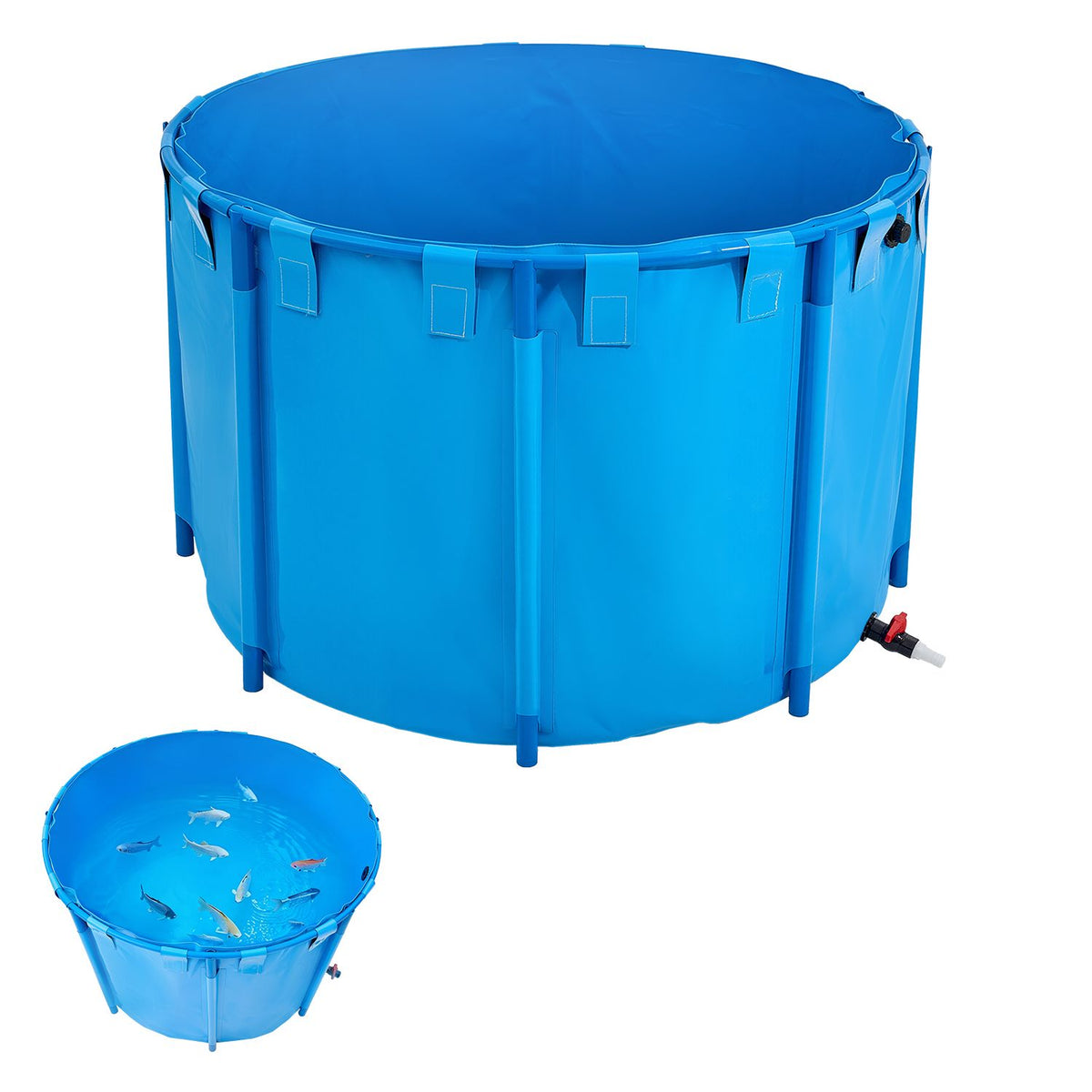 Canvas Fish Pond, 1700 L Capacity Above Ground Fish Pond, Foldable PVC Koi Tank, Round Goldfish Tank with Stable PVC Frame and Drain Valve, for Aquaculture, Koi Breeding, and Irrigation (Blue)