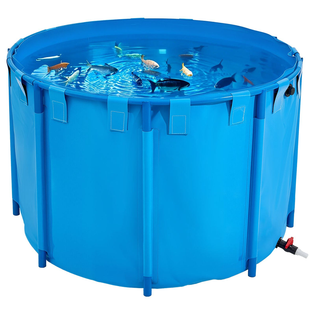 Canvas Fish Pond, 1700 L Capacity Above Ground Fish Pond, Foldable PVC Koi Tank, Round Goldfish Tank with Stable PVC Frame and Drain Valve, for Aquaculture, Koi Breeding, and Irrigation (Blue)