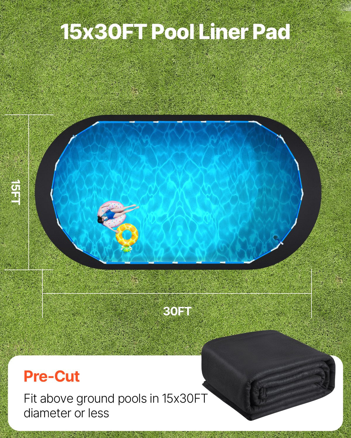 Pool Covers & Accessories: VEVOR Oval Pool Liner Pad, 15 x 30 ft Pool Liner Pad for Above Ground Swimming Pools, Extra-Thick Pool Mat, Prevents Punctures, Recycled Geotextile Material Underlayment Pad, Extend Liner Life