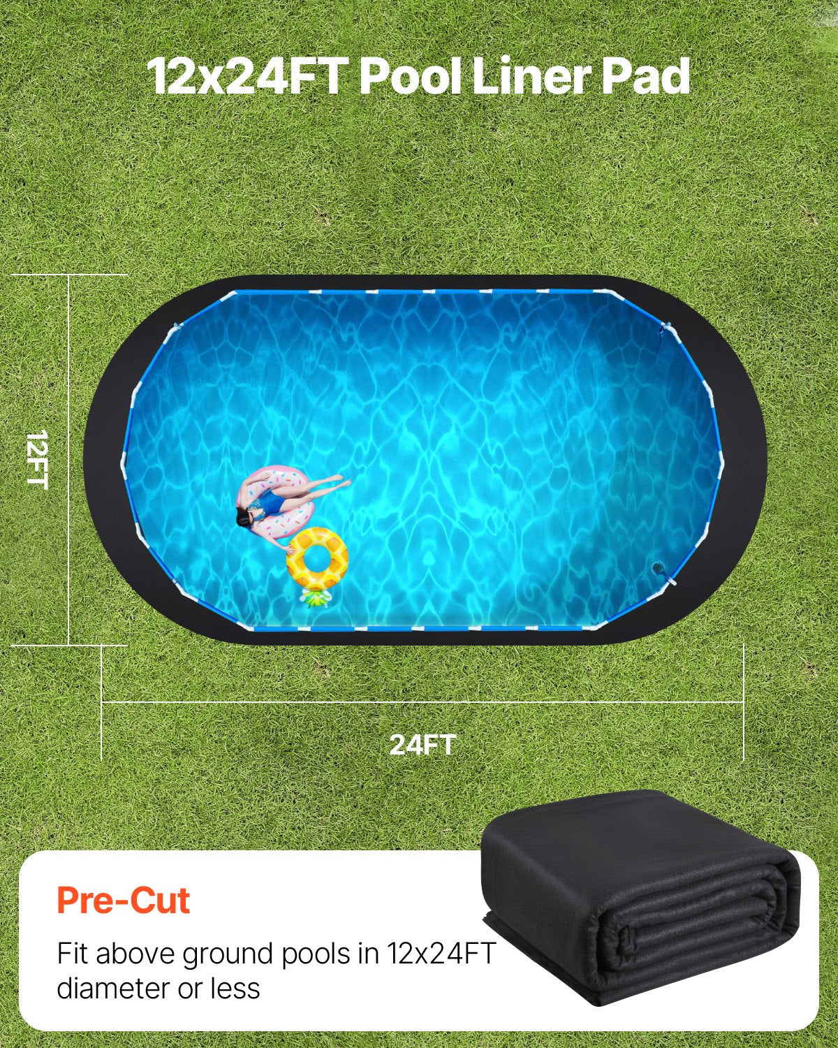 Pool Covers & Accessories: VEVOR Oval Pool Liner Pad, 12 x 24 ft Pool Liner Pad for Above Ground Swimming Pools, Extra-Thick Pool Mat, Prevents Punctures, Recycled Geotextile Material Underlayment Pad, Extend Liner Life
