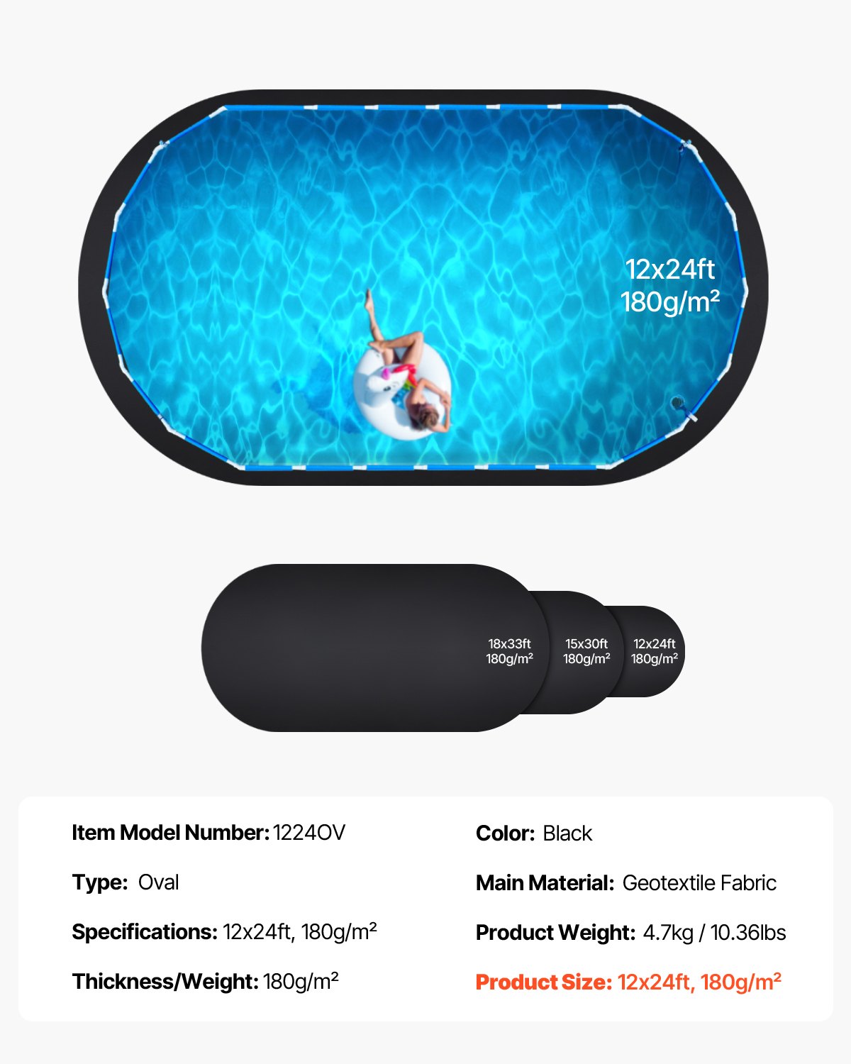 Pool Covers & Accessories: VEVOR Oval Pool Liner Pad, 12 x 24 ft Pool Liner Pad for Above Ground Swimming Pools, Extra-Thick Pool Mat, Prevents Punctures, Recycled Geotextile Material Underlayment Pad, Extend Liner Life