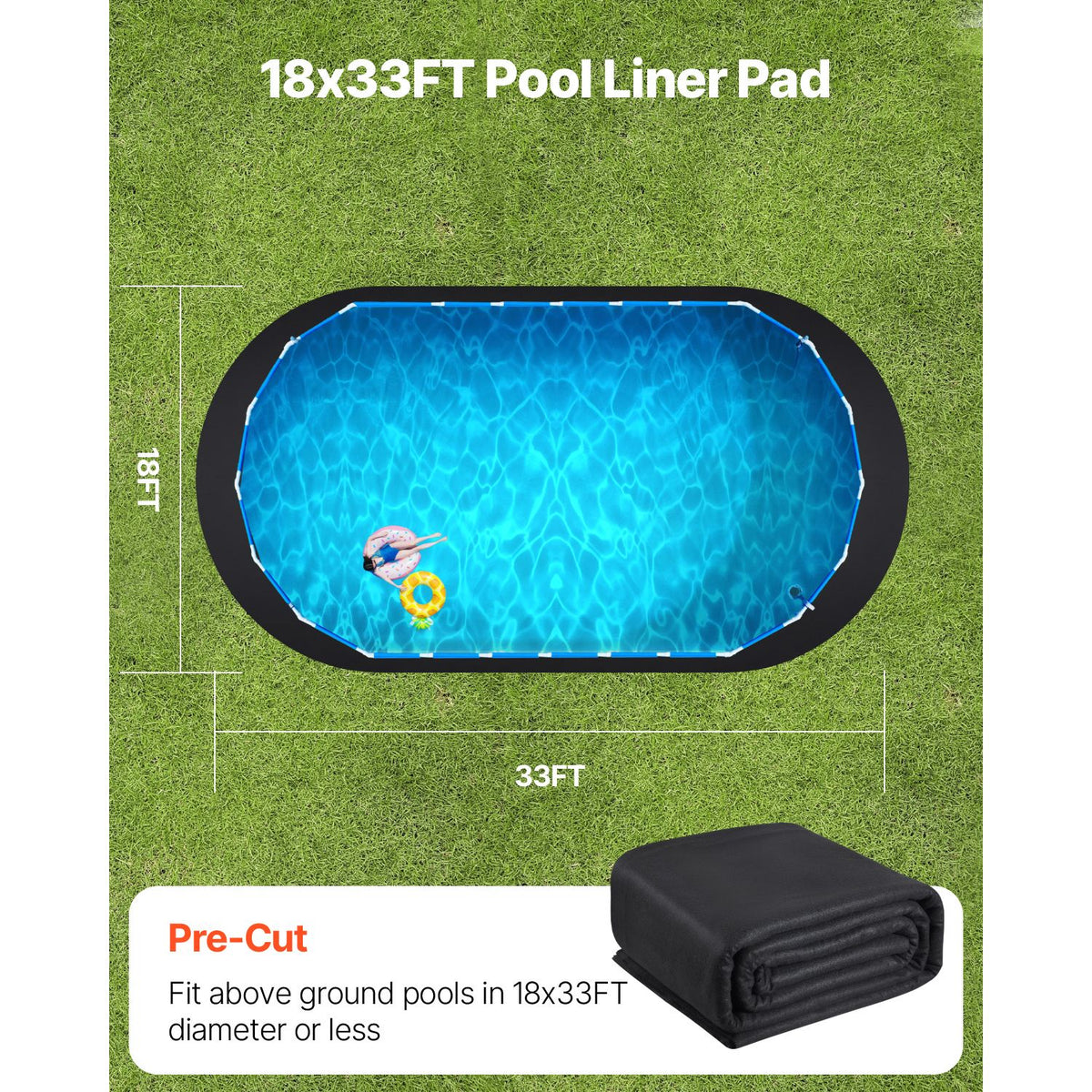 Oval Pool Liner Pad, 18 x 33 ft Pool Liner Pad for Above Ground Swimming Pools, Extra-Thick Pool Mat, Prevents Punctures, Recycled Geotextile Material Underlayment Pad, Extend Liner Life