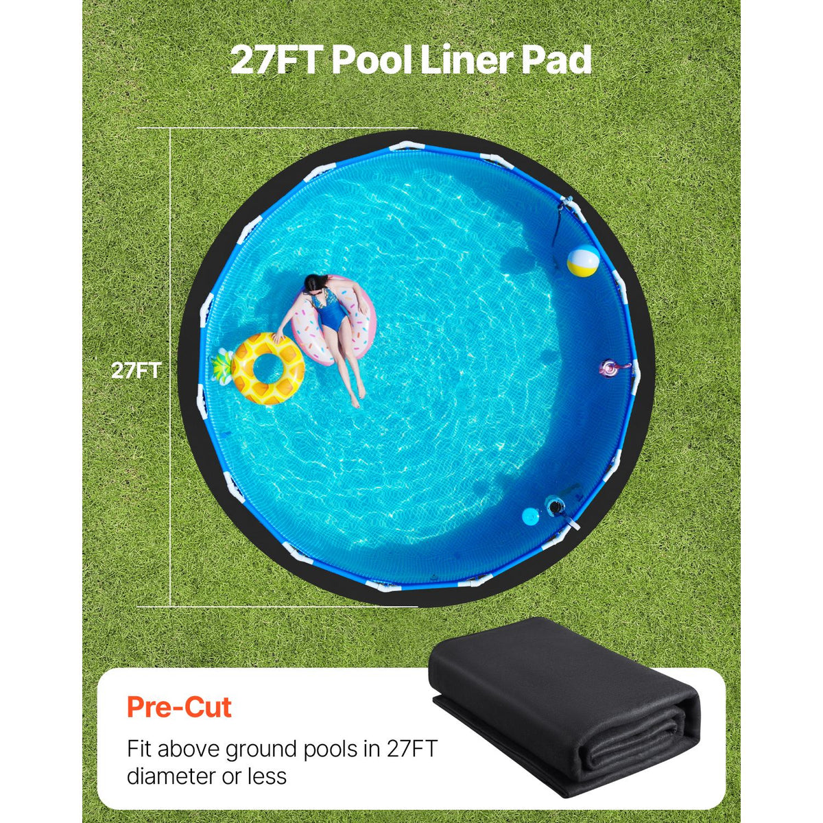 27ft Round Pool Liner Pad, Pool Liner Pad for Above Ground Swimming Pools, Extra-Thick Pool Mat, Prevents Punctures, Recycled Geotextile Material Underlayment Pad, Extend Liner Life