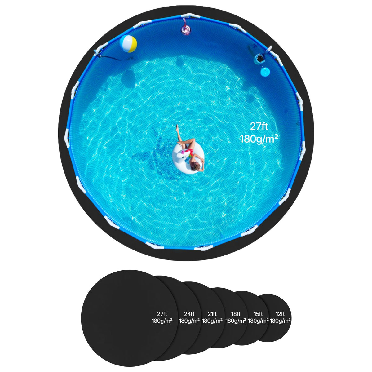 27ft Round Pool Liner Pad, Pool Liner Pad for Above Ground Swimming Pools, Extra-Thick Pool Mat, Prevents Punctures, Recycled Geotextile Material Underlayment Pad, Extend Liner Life