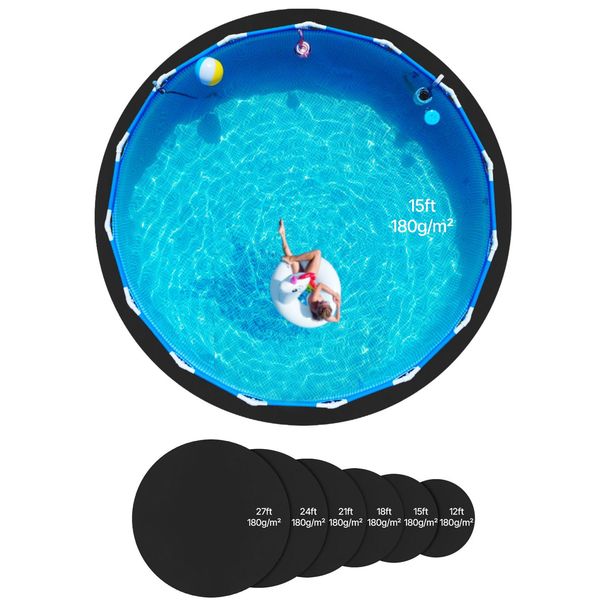 15ft Round Pool Liner Pad, Pool Liner Pad for Above Ground Swimming Pools, Extra-Thick Pool Mat, Prevents Punctures, Recycled Geotextile Material Underlayment Pad, Extend Liner Life