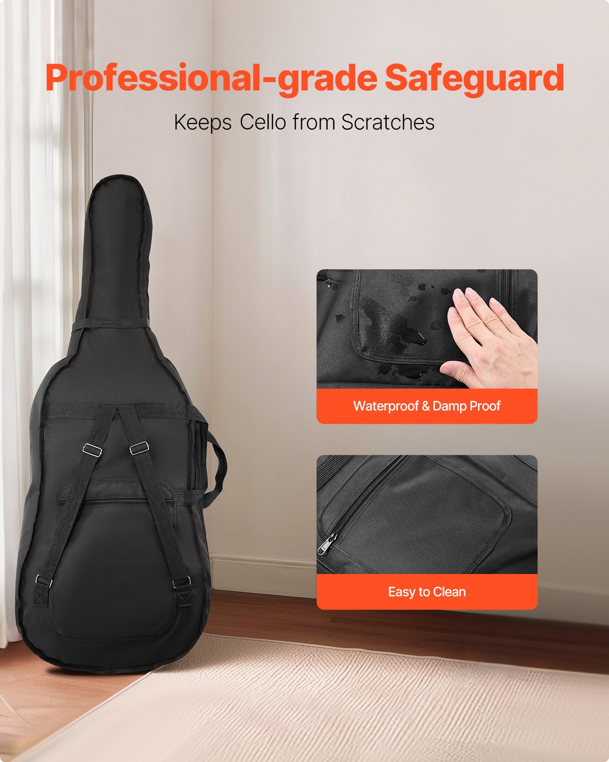 Duffel Bags: VEVOR 4/4 Full Size Cello Case, Nylon Waterproof, Lightweight Portable Travel Carrying Bag, with Reinforced Handle, Dual Shoulder Straps, Anti-Scratch, Professional Cello-Shape, for Cello, Black