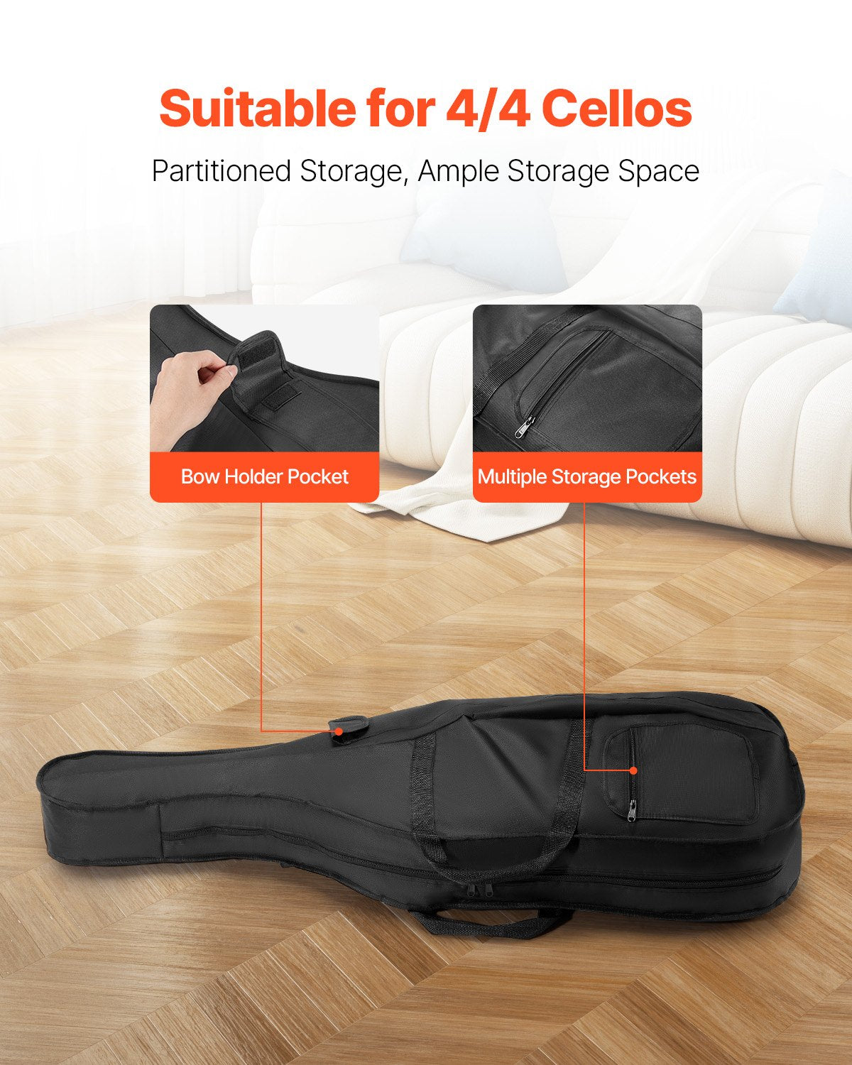 Duffel Bags: VEVOR 4/4 Full Size Cello Case, Nylon Waterproof, Lightweight Portable Travel Carrying Bag, with Reinforced Handle, Dual Shoulder Straps, Anti-Scratch, Professional Cello-Shape, for Cello, Black