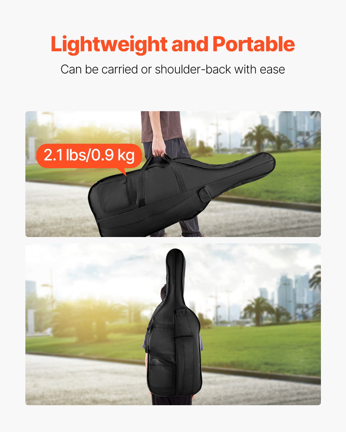 Duffel Bags: VEVOR 4/4 Full Size Cello Case, Nylon Waterproof, Lightweight Portable Travel Carrying Bag, with Reinforced Handle, Dual Shoulder Straps, Anti-Scratch, Professional Cello-Shape, for Cello, Black