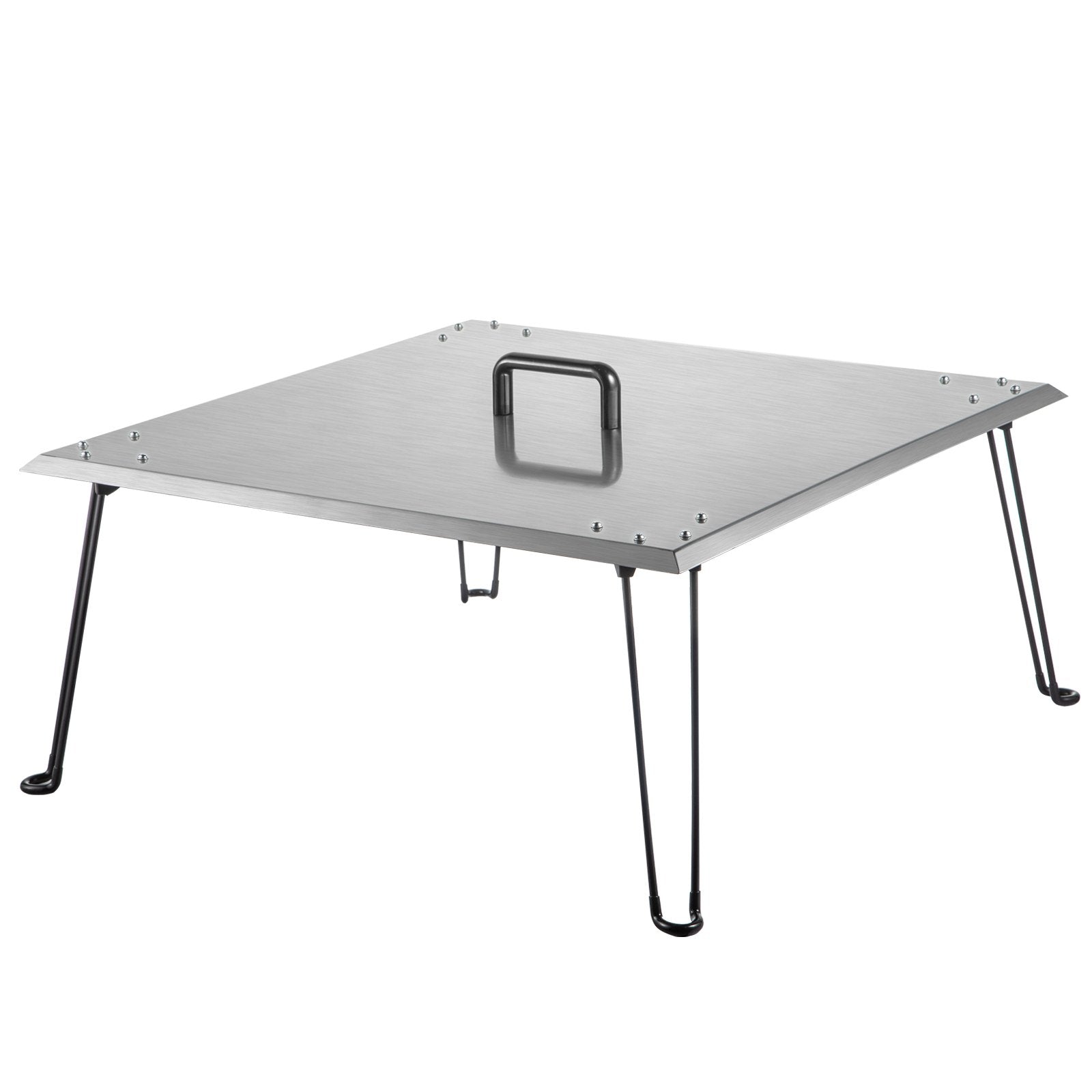 Fire Pit Heat Deflector Fire Pit Pan Cover Stainless Steel Foldable Legs