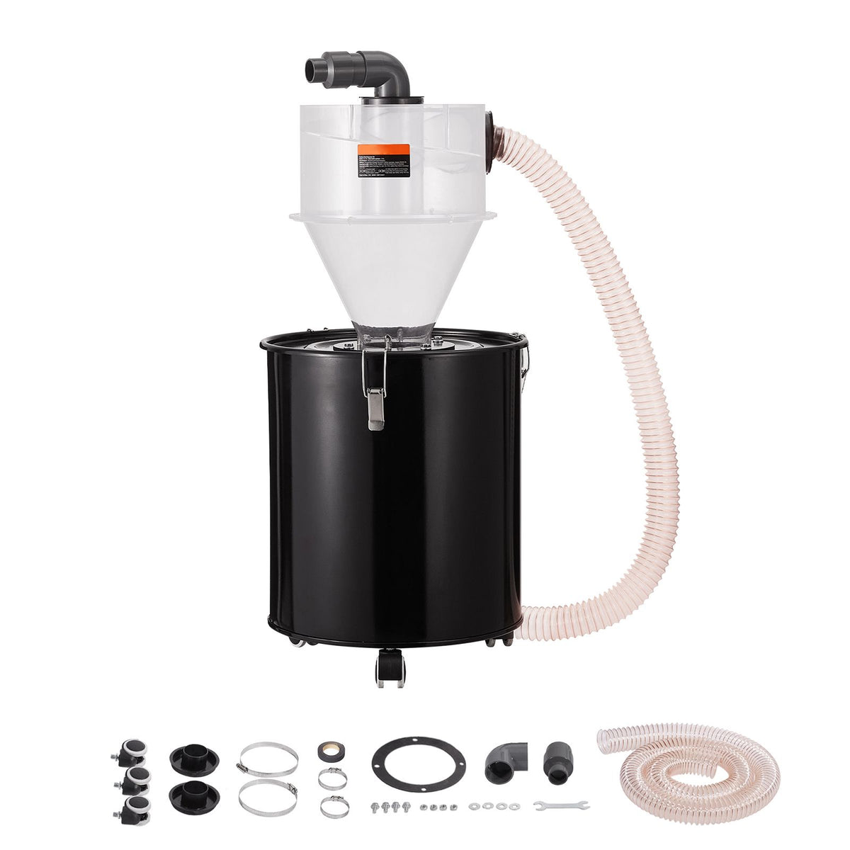 Cyclone Dust Separator with Metal Tank, 4" Retrofit Cyclone Separator for Dust Collectors, ABS Dust Deputy With 2" Hole O.D. Connector & Hose for Wet/Dry Shop Vacuums, Fits 50L Tank