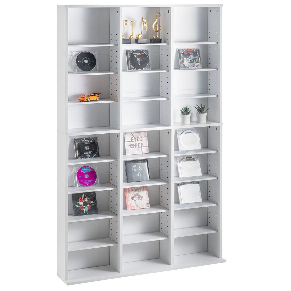 Media Storage Cabinet, 9-layer DVD Shelf Holds up to 756 CDs, Adjustable CD Shelves 27 Compartments, Protects & Organizes Music, Movie, Video Games or Memorabilia Collections,White