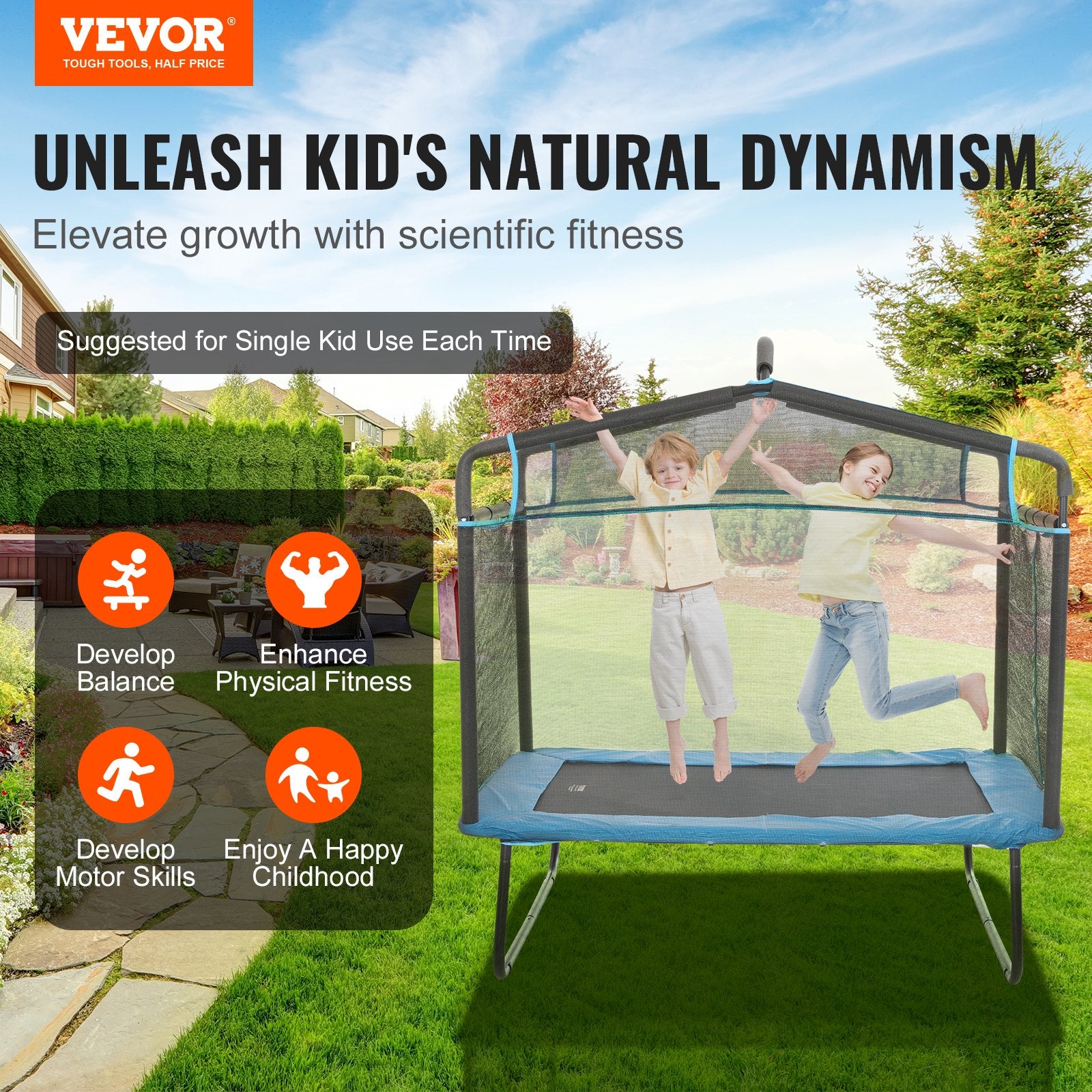 6FT Trampoline for Kids, 72" Indoor/Outdoor Toddlers Trampoline, Mini Baby Trampoline with Safety Enclosure Net, Gymnastics Bar, Hammock, Recreational Trampoline Birthday Gift for 3+ Years Kids