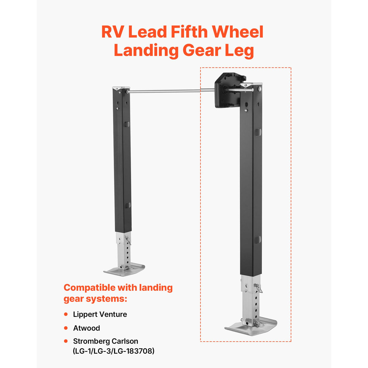 RV Lead Fifth Wheel Landing Gear Leg 179013, 825 mm 5th Wheel Landing Gear Universal Replacement Compatible with Lippert Venture, Atwood, Stromberg Carlson Systems, with Pin and Base, Black