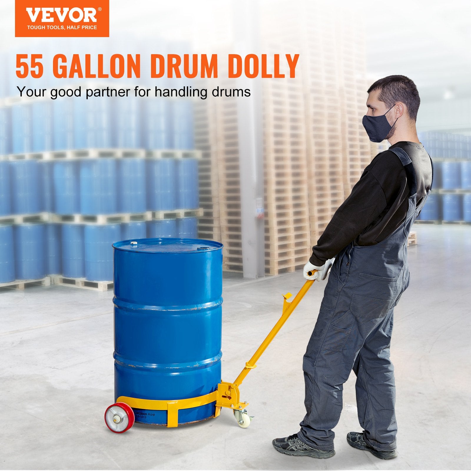 Side Tables: VEVOR 250L Drum Dolly, 544 kg Load Capacity, Barrel Dolly Cart Drum Caddy Round Dolly Steel Low Profile, Heavy Duty Steel Frame with Adjustable Handle 3 Wheels, for Workshop Factory Warehouse