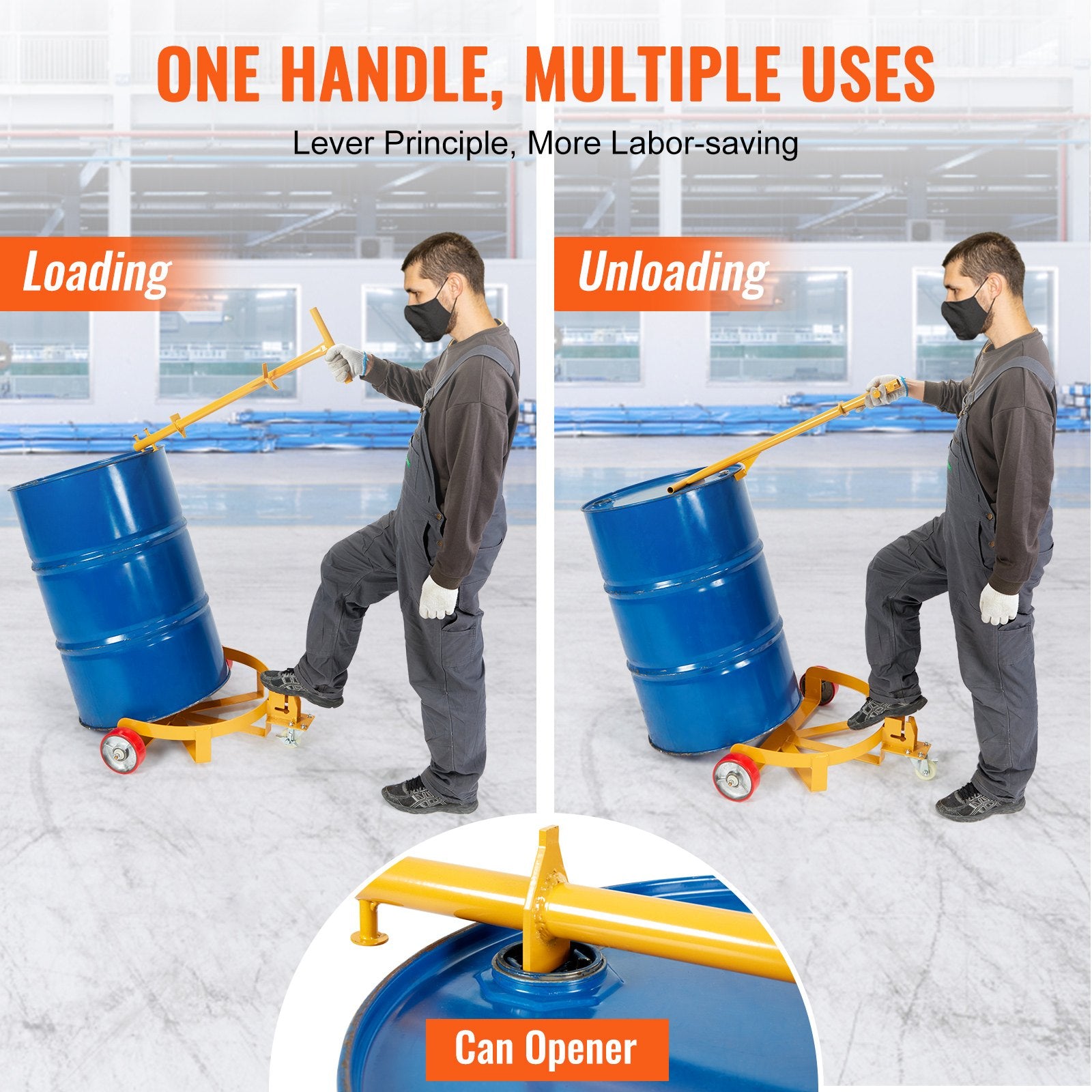 Side Tables: VEVOR 250L Drum Dolly, 544 kg Load Capacity, Barrel Dolly Cart Drum Caddy Round Dolly Steel Low Profile, Heavy Duty Steel Frame with Adjustable Handle 3 Wheels, for Workshop Factory Warehouse