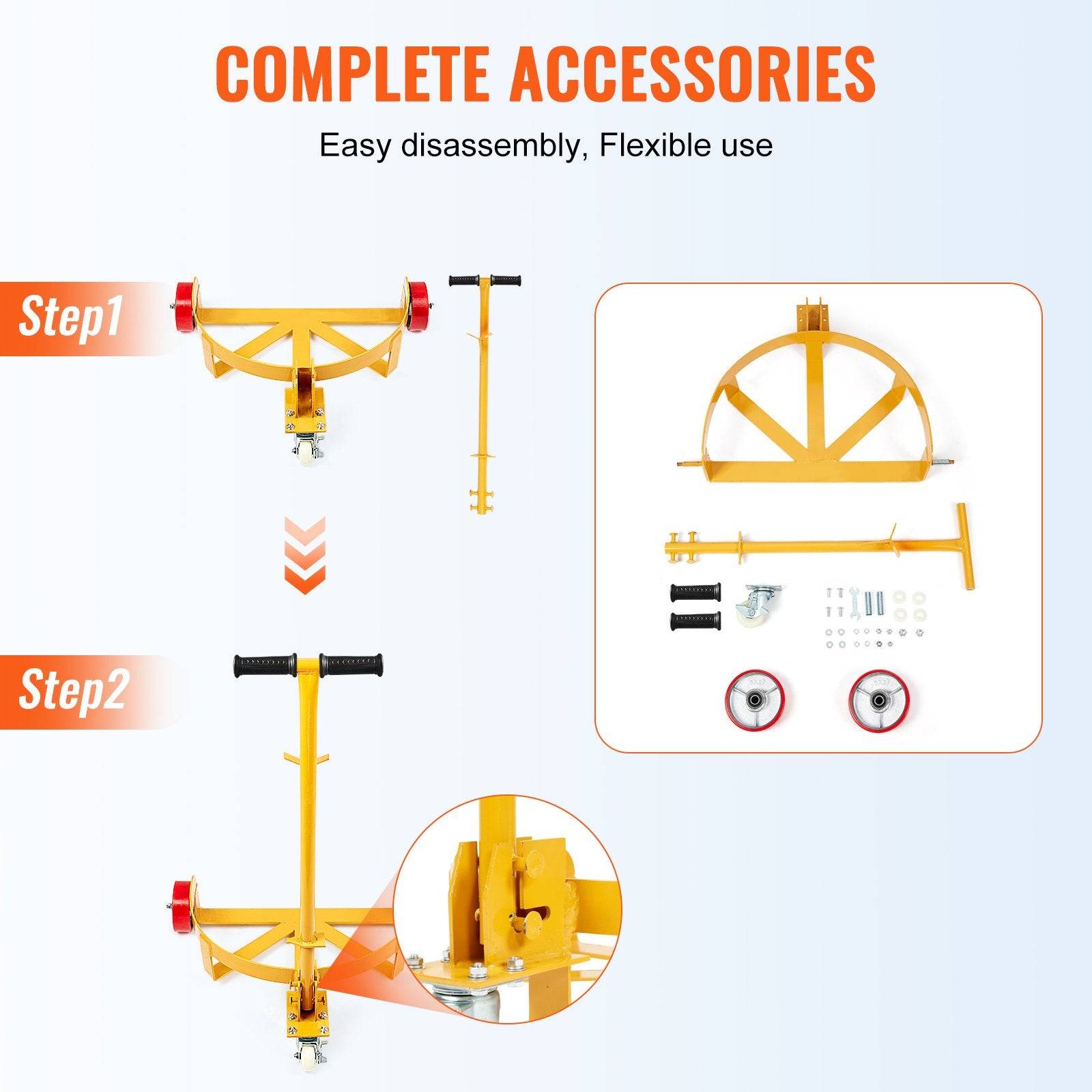 Side Tables: VEVOR 250L Drum Dolly, 544 kg Load Capacity, Barrel Dolly Cart Drum Caddy Round Dolly Steel Low Profile, Heavy Duty Steel Frame with Adjustable Handle 3 Wheels, for Workshop Factory Warehouse