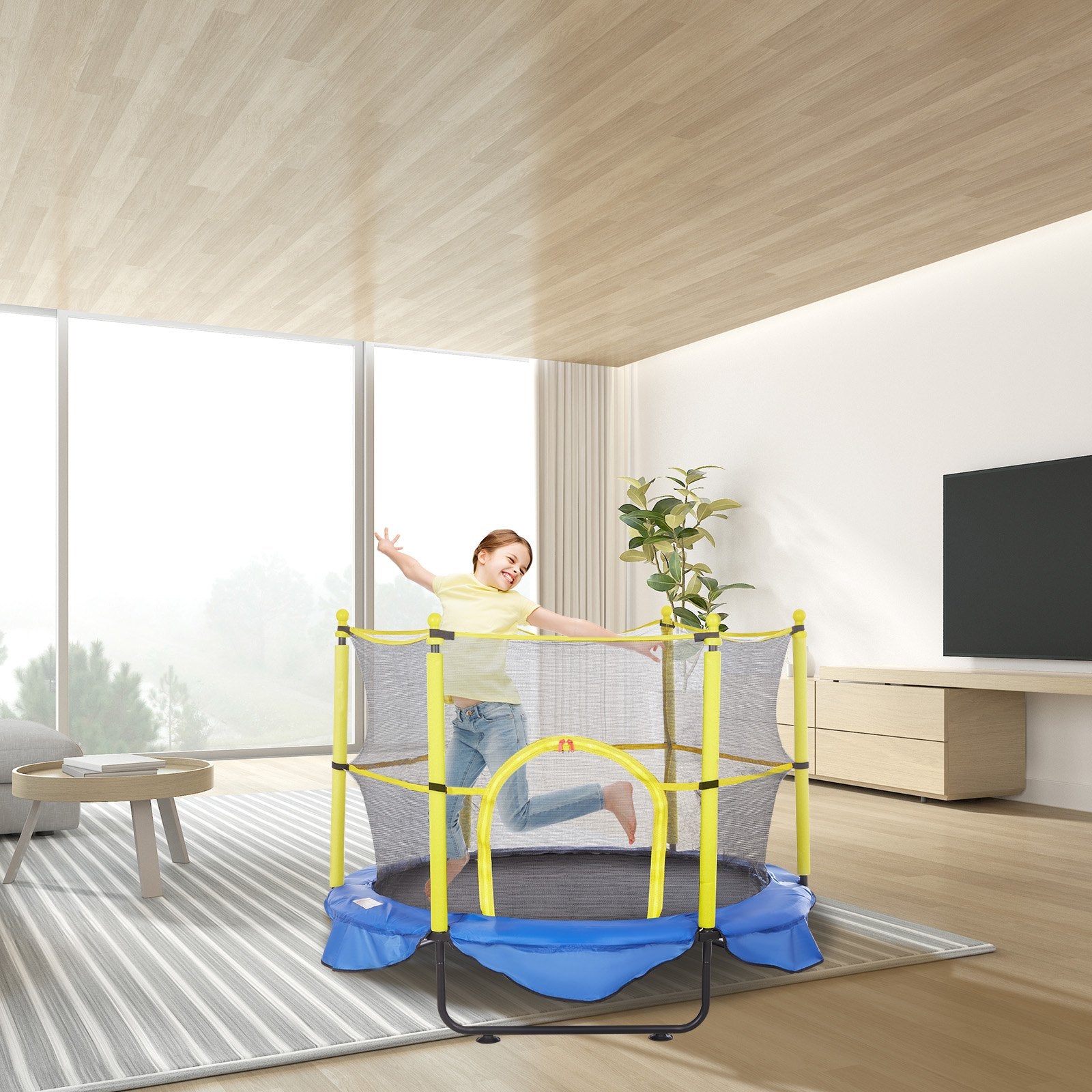 Outdoor Play Equipment: VEVOR 5FT Trampoline for Kids, 60" Indoor Outdoor Trampoline with Safety Enclosure Net, Basketball Hoop and Ocean Balls, Mini Toddler Recreational Trampoline Birthday Gifts for 3+ Years Kids
