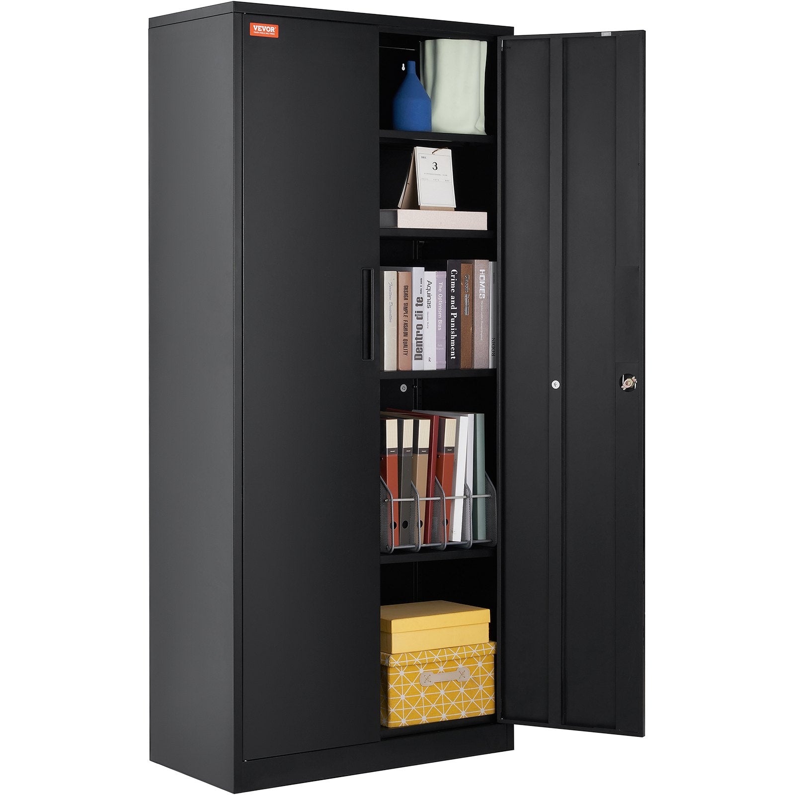 Storage Cabinets: VEVOR Metal Storage Cabinet with 2 Magnetic Doors and 4 Adjustable Shelves, 90 kg Capacity per Shelf, Locking Steel Storage Cabinet, 1.8 m Metal Cabinet with 3 Keys, for Office, Garage, Home, Black