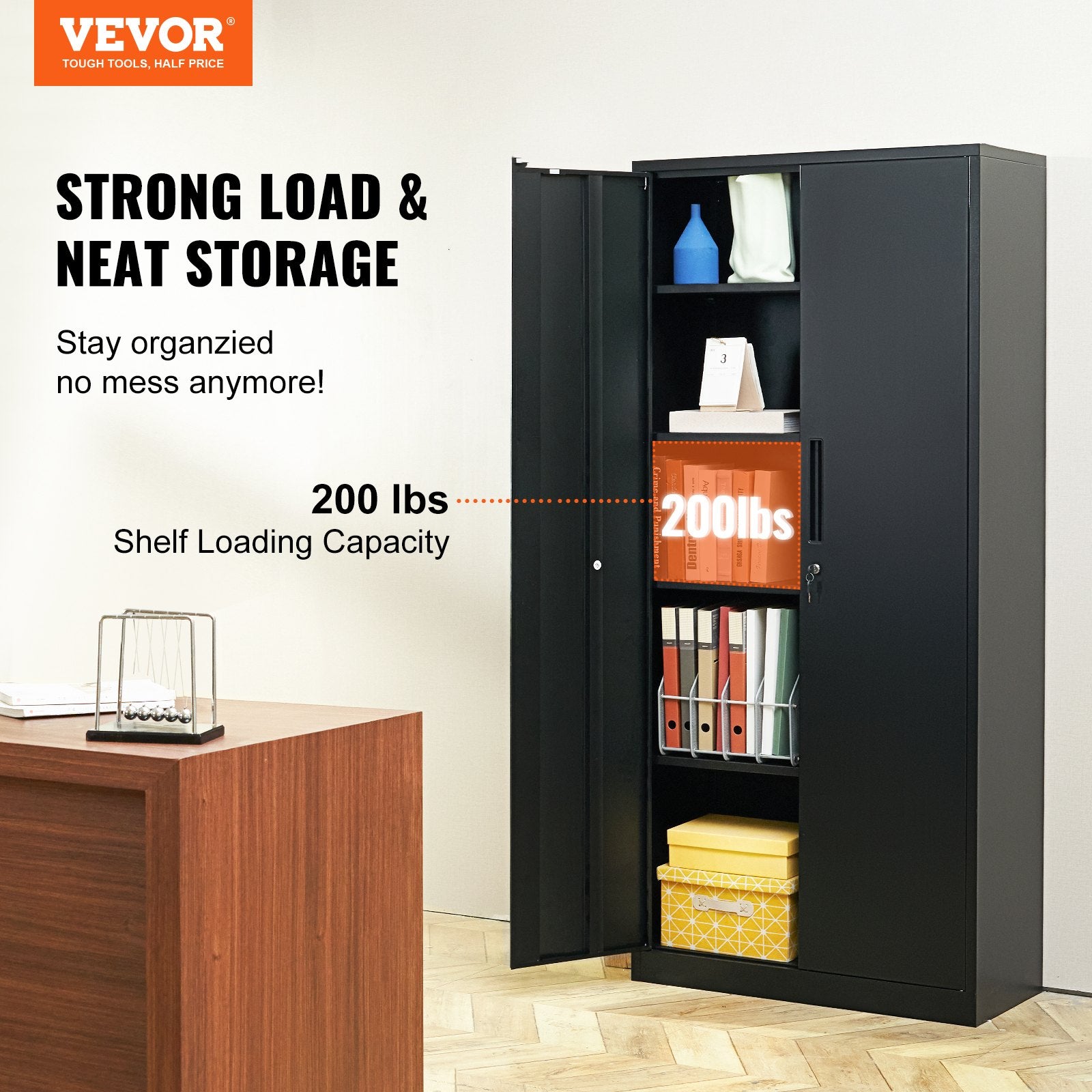 Storage Cabinets: VEVOR Metal Storage Cabinet with 2 Magnetic Doors and 4 Adjustable Shelves, 90 kg Capacity per Shelf, Locking Steel Storage Cabinet, 1.8 m Metal Cabinet with 3 Keys, for Office, Garage, Home, Black