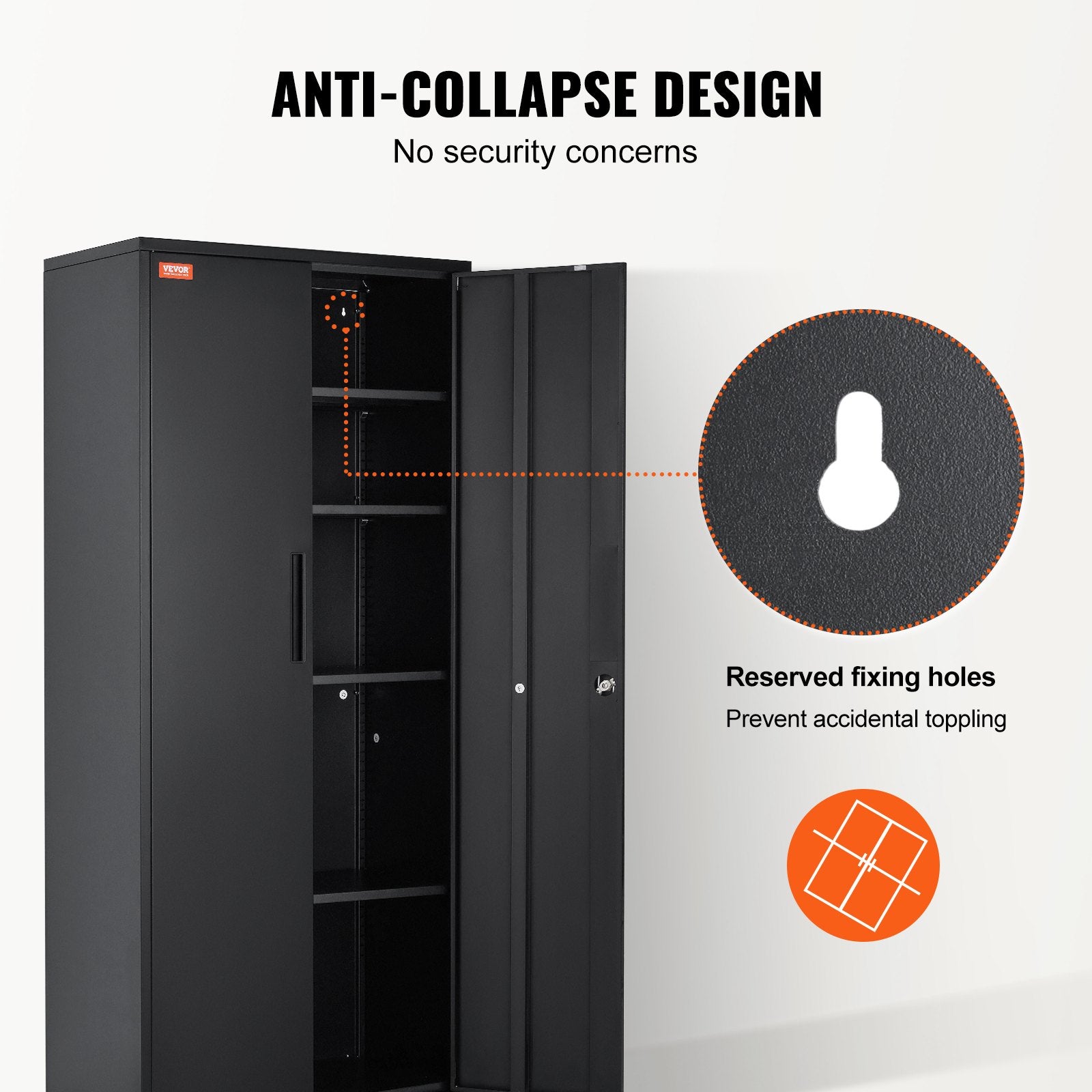 Storage Cabinets: VEVOR Metal Storage Cabinet with 2 Magnetic Doors and 4 Adjustable Shelves, 90 kg Capacity per Shelf, Locking Steel Storage Cabinet, 1.8 m Metal Cabinet with 3 Keys, for Office, Garage, Home, Black