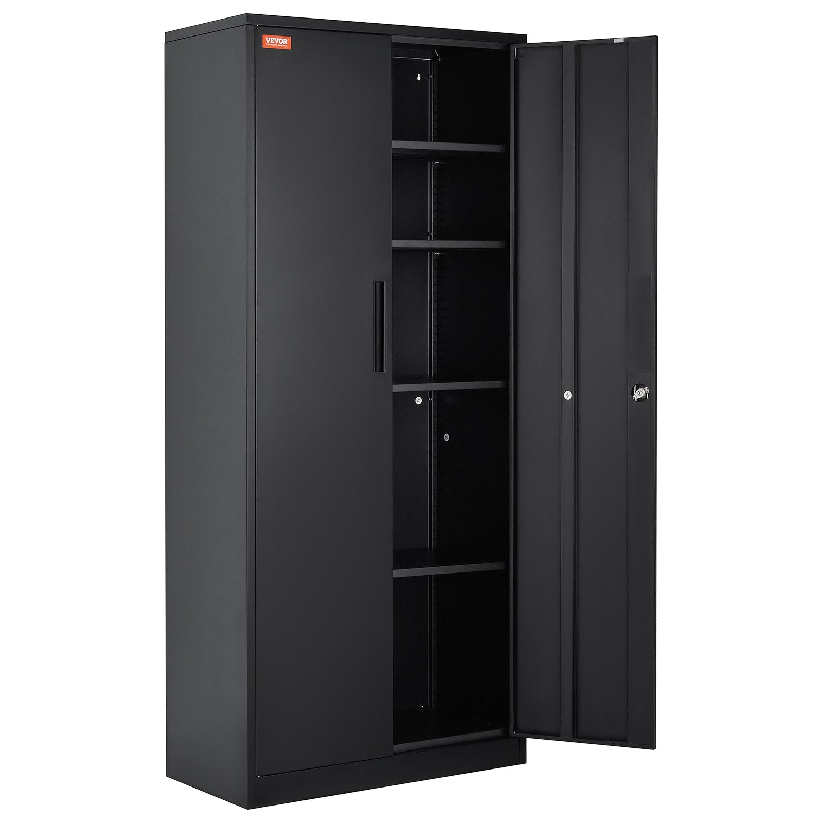 Storage Cabinets: VEVOR Metal Storage Cabinet with 2 Magnetic Doors and 4 Adjustable Shelves, 90 kg Capacity per Shelf, Locking Steel Storage Cabinet, 1.8 m Metal Cabinet with 3 Keys, for Office, Garage, Home, Black