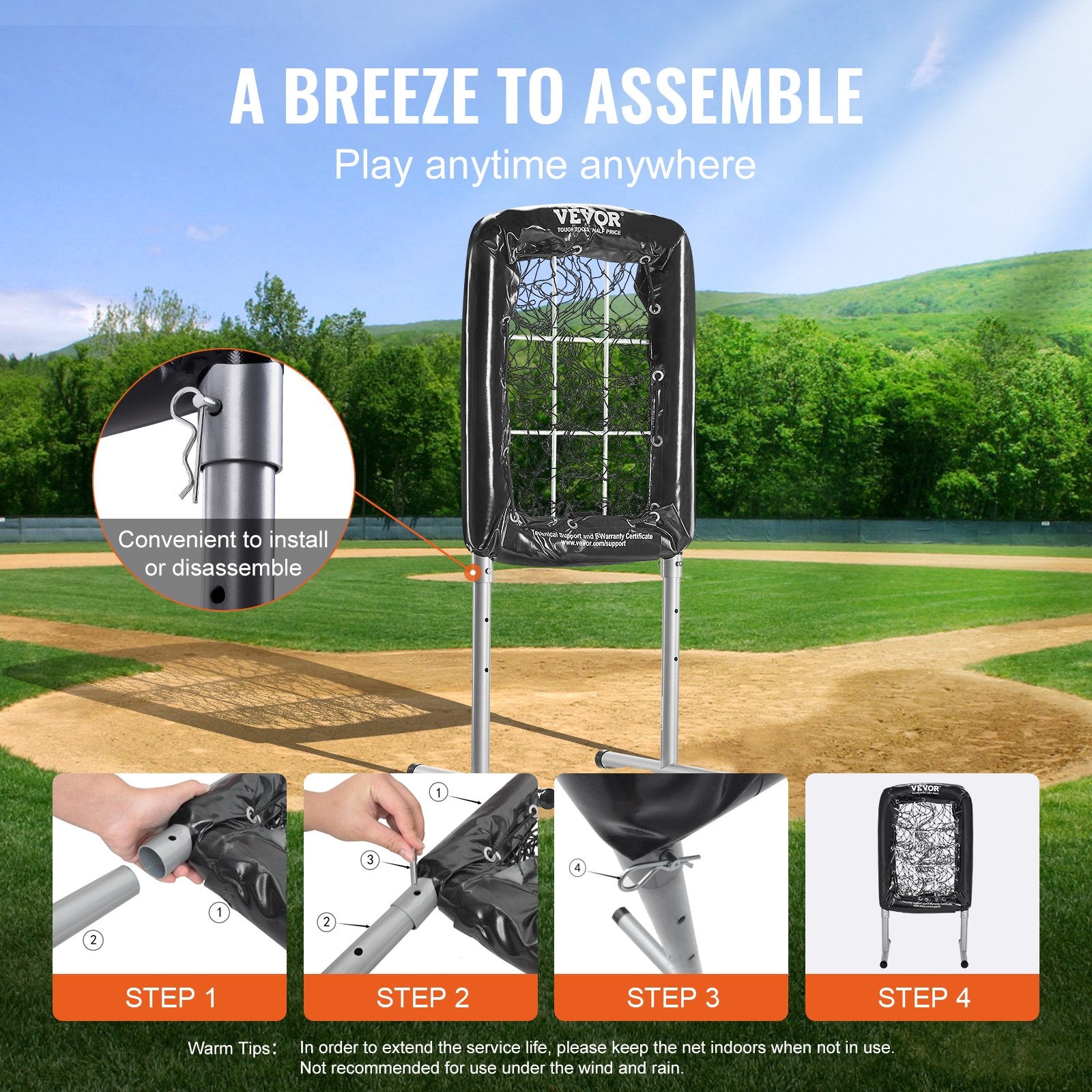 Basketball & Basketball Accessories: VEVOR 9 Hole Baseball Softball Pitching Net 9 Pocket Hitting Practice 21"x29"