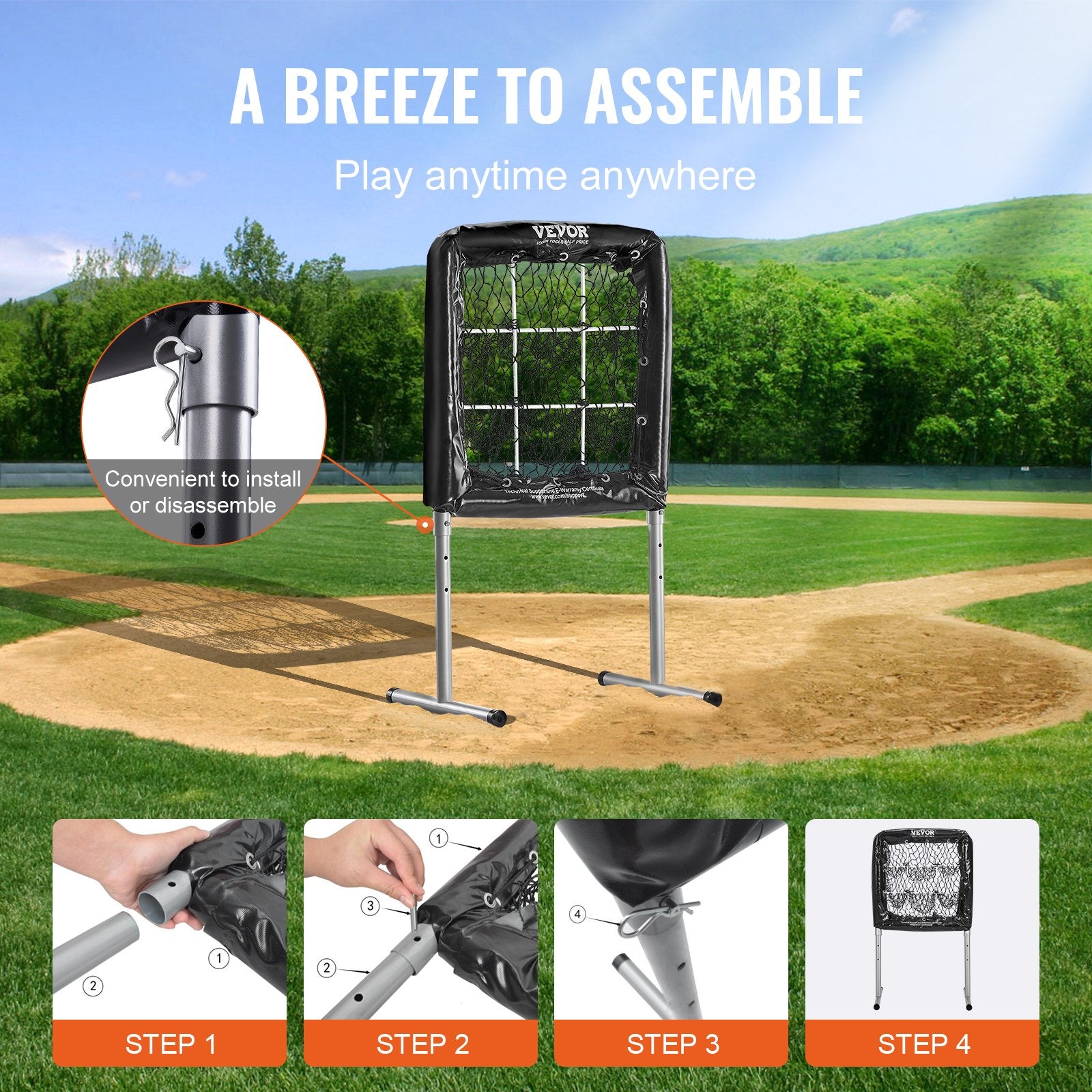 Basketball & Basketball Accessories: VEVOR 9 Hole Baseball Softball Pitching Net 9 Pocket Hitting Practice 28"x27"
