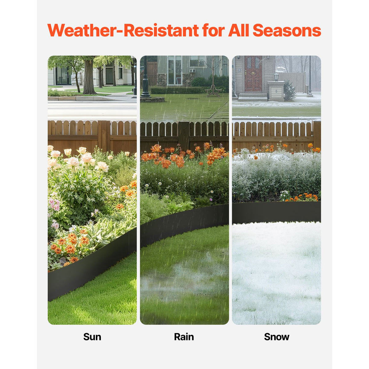 Steel Landscape Edging, 3 Packs 1016 x 203 mm Rust-Resistant Metal Landscape Edging, Bendable Garden Edging Border, Heavy Duty Lawn Edging, Easy-to-Install, Flower Bed Yard Pathway Divider Black