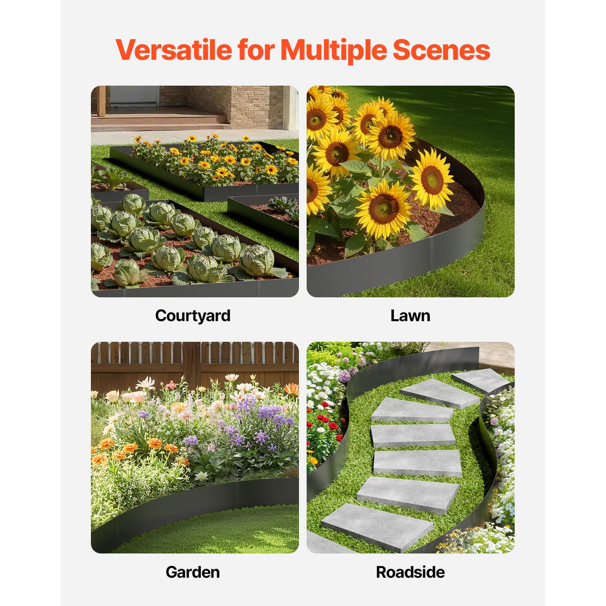 Steel Landscape Edging, 3 Packs 1016 x 203 mm Rust-Resistant Metal Landscape Edging, Bendable Garden Edging Border, Heavy Duty Lawn Edging, Easy-to-Install, Flower Bed Yard Pathway Divider Black