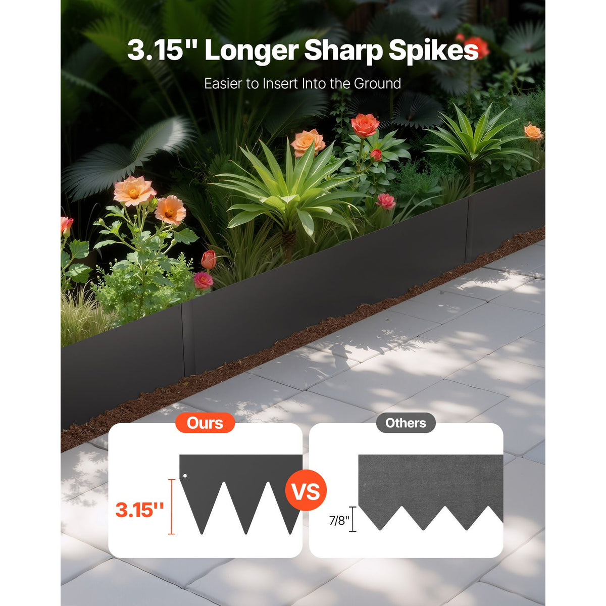 Steel Landscape Edging, 3 Packs 1016 x 152 mm Rust-Resistant Metal Landscape Edging, Bendable Garden Edging Border, Heavy Duty Lawn Edging, Easy-to-Install, Flower Bed Yard Pathway Divider Black
