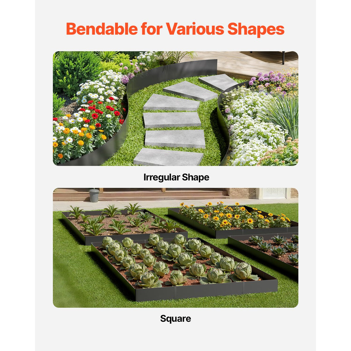 Steel Landscape Edging, 3 Packs 1016 x 152 mm Rust-Resistant Metal Landscape Edging, Bendable Garden Edging Border, Heavy Duty Lawn Edging, Easy-to-Install, Flower Bed Yard Pathway Divider Black