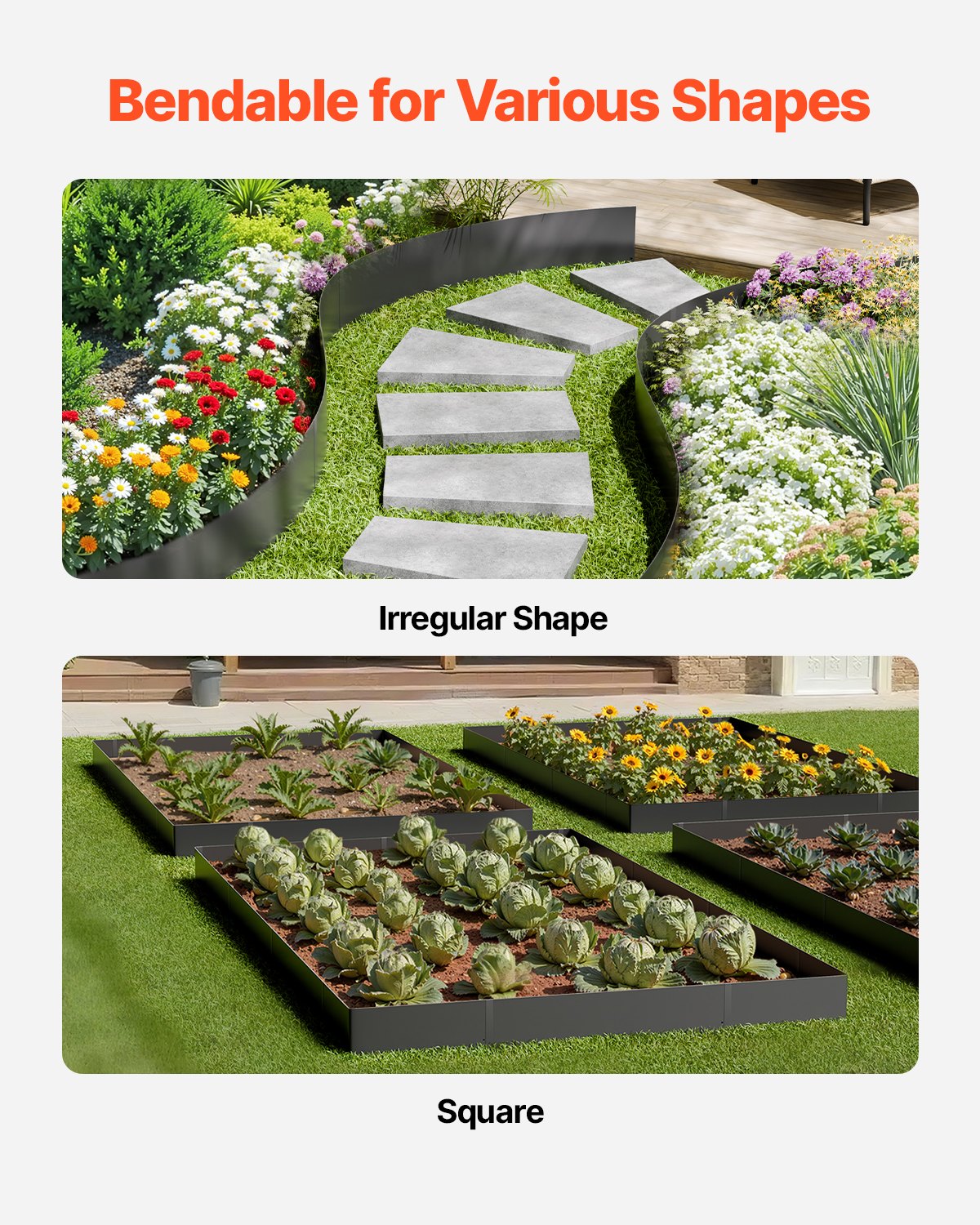 Garden Ornaments: VEVOR Steel Landscape Edging, 4 Packs 40 x 6 in Rust-Resistant Metal Landscape Edging, Bendable Garden Edging Border, Heavy Duty Lawn Edging, Easy-to-Install, Flower Bed Yard Pathway Divider Black