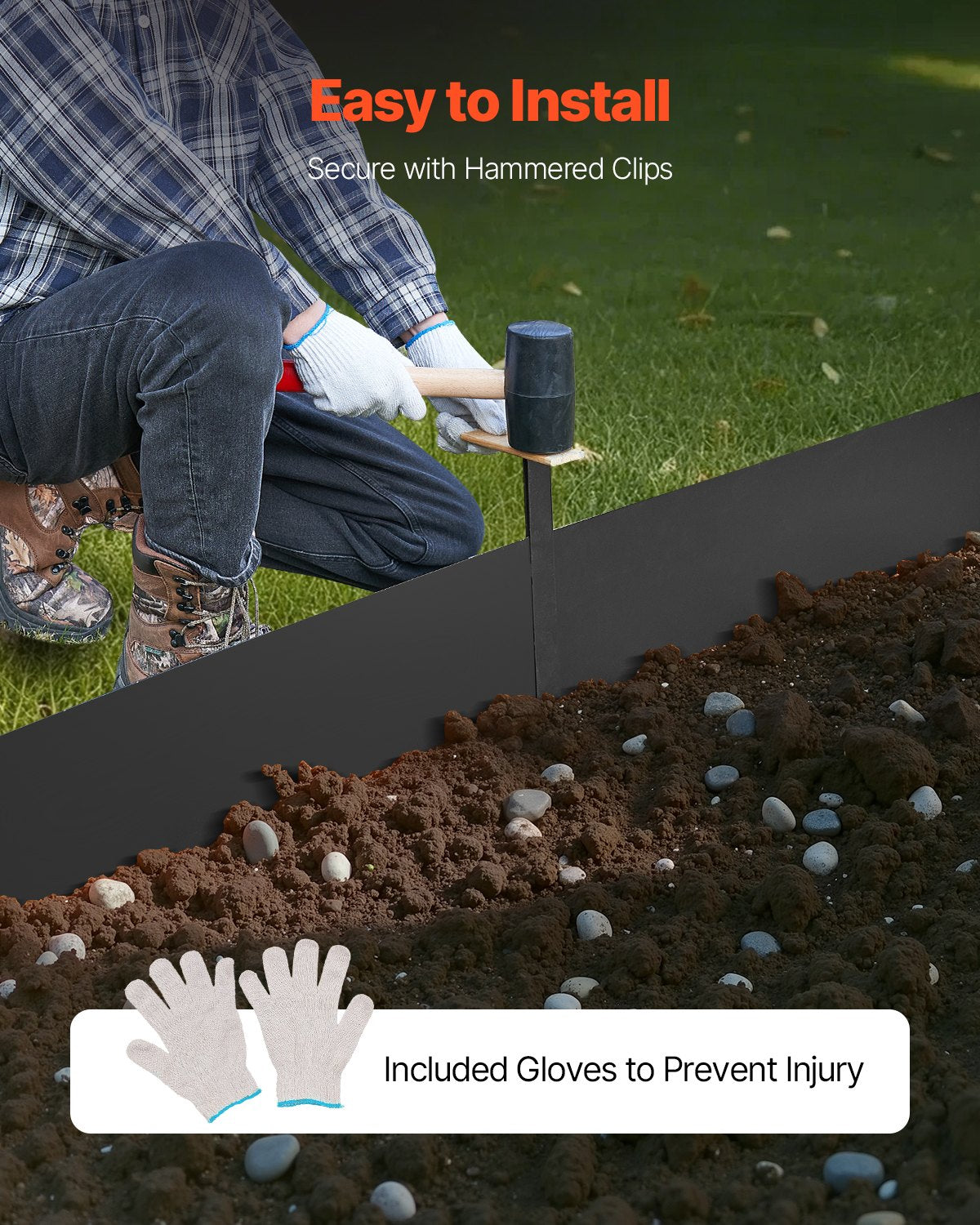 Garden Ornaments: VEVOR Steel Landscape Edging, 4 Packs 40 x 6 in Rust-Resistant Metal Landscape Edging, Bendable Garden Edging Border, Heavy Duty Lawn Edging, Easy-to-Install, Flower Bed Yard Pathway Divider Black
