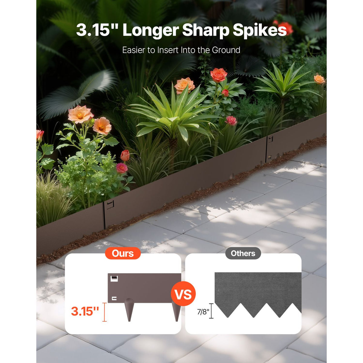 Steel Landscape Edging, 5 Packs 990 x 181 mm Rust-Resistant Metal Landscape Edging, Bendable Garden Edging Border, Heavy Duty Lawn Edging, Easy-to-Install, Flower Bed Yard Pathway Divider Brown