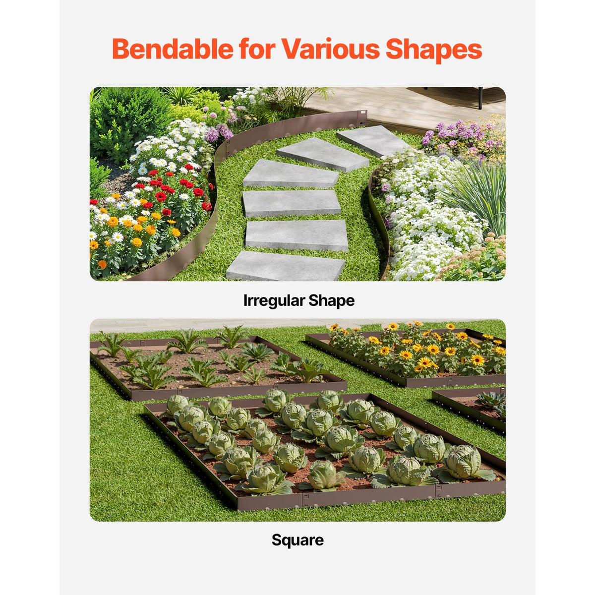 Steel Landscape Edging, 5 Packs 990 x 181 mm Rust-Resistant Metal Landscape Edging, Bendable Garden Edging Border, Heavy Duty Lawn Edging, Easy-to-Install, Flower Bed Yard Pathway Divider Brown