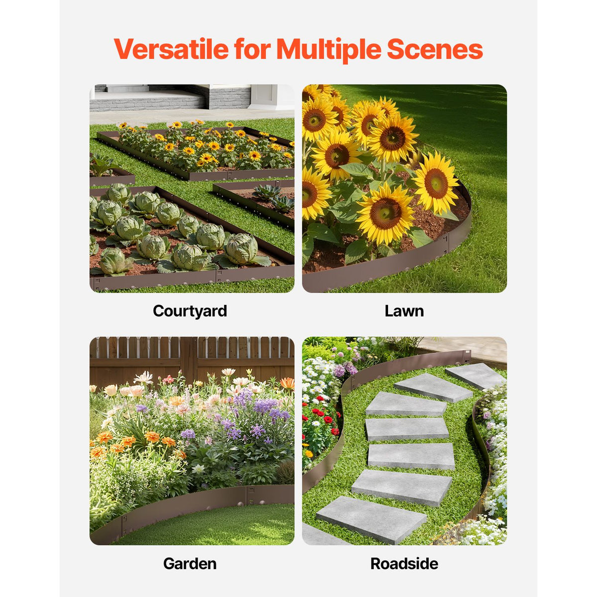 Steel Landscape Edging, 5 Packs 990 x 181 mm Rust-Resistant Metal Landscape Edging, Bendable Garden Edging Border, Heavy Duty Lawn Edging, Easy-to-Install, Flower Bed Yard Pathway Divider Brown