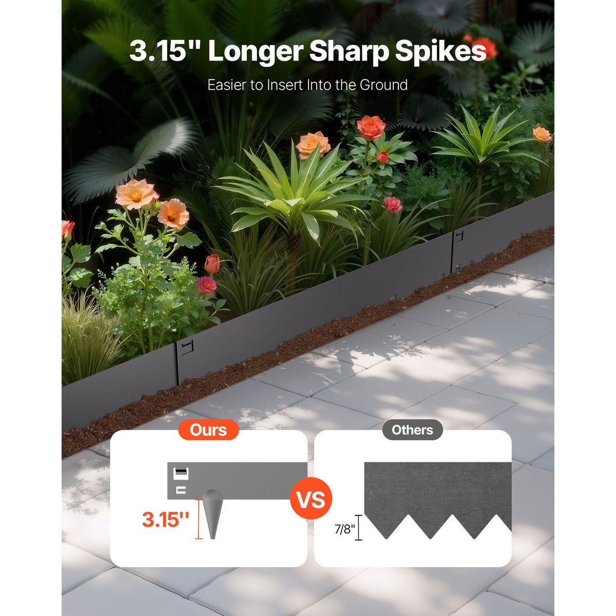 Steel Landscape Edging, 5 Packs 990 x 156 mm Rust-Resistant Metal Landscape Edging, Bendable Garden Edging Border, Heavy Duty Lawn Edging, Easy-to-Install, Flower Bed Yard Pathway Divider Dark Gray