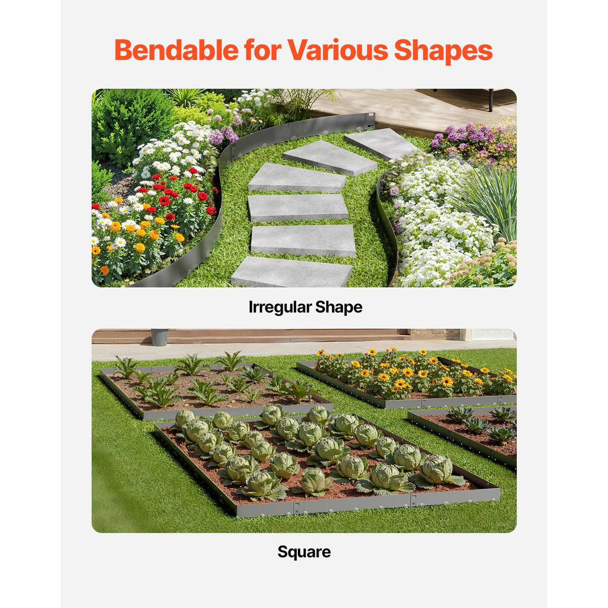Steel Landscape Edging, 5 Packs 990 x 156 mm Rust-Resistant Metal Landscape Edging, Bendable Garden Edging Border, Heavy Duty Lawn Edging, Easy-to-Install, Flower Bed Yard Pathway Divider Dark Gray