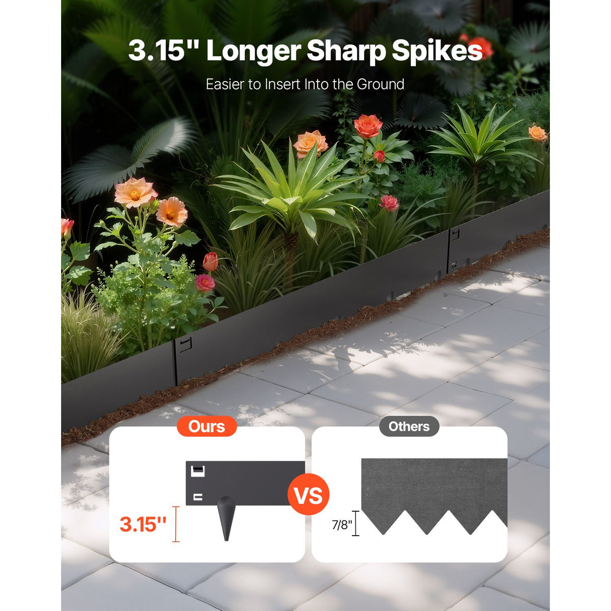 Steel Landscape Edging, 5 Packs 990 x 207 mm Rust-Resistant Metal Landscape Edging, Bendable Garden Edging Border, Heavy Duty Lawn Edging, Easy-to-Install, Flower Bed Yard Pathway Divider Black