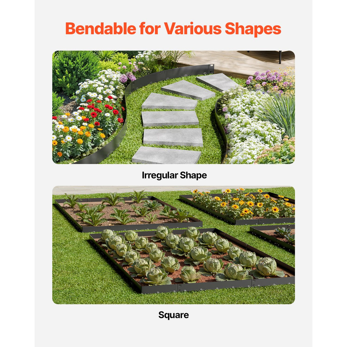 Steel Landscape Edging, 5 Packs 990 x 207 mm Rust-Resistant Metal Landscape Edging, Bendable Garden Edging Border, Heavy Duty Lawn Edging, Easy-to-Install, Flower Bed Yard Pathway Divider Black