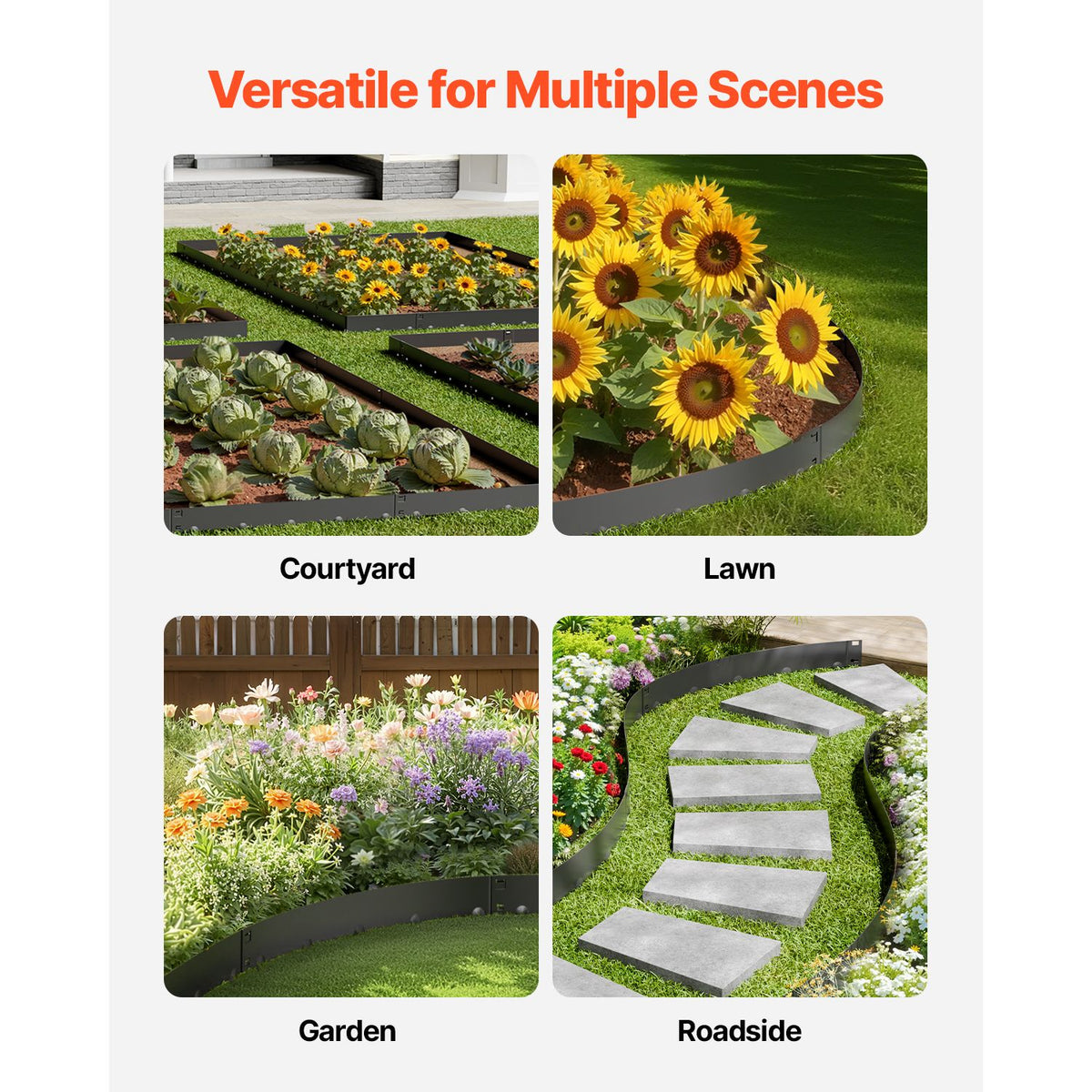 Steel Landscape Edging, 5 Packs 990 x 207 mm Rust-Resistant Metal Landscape Edging, Bendable Garden Edging Border, Heavy Duty Lawn Edging, Easy-to-Install, Flower Bed Yard Pathway Divider Black