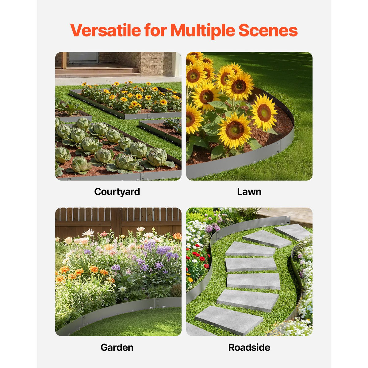 Steel Landscape Edging, 5 Packs 990 x 207 mm Rust-Resistant Metal Landscape Edging, Bendable Garden Edging Border, Heavy Duty Lawn Edging, Easy-to-Install, Flower Bed Yard Pathway Divider Dark Gray