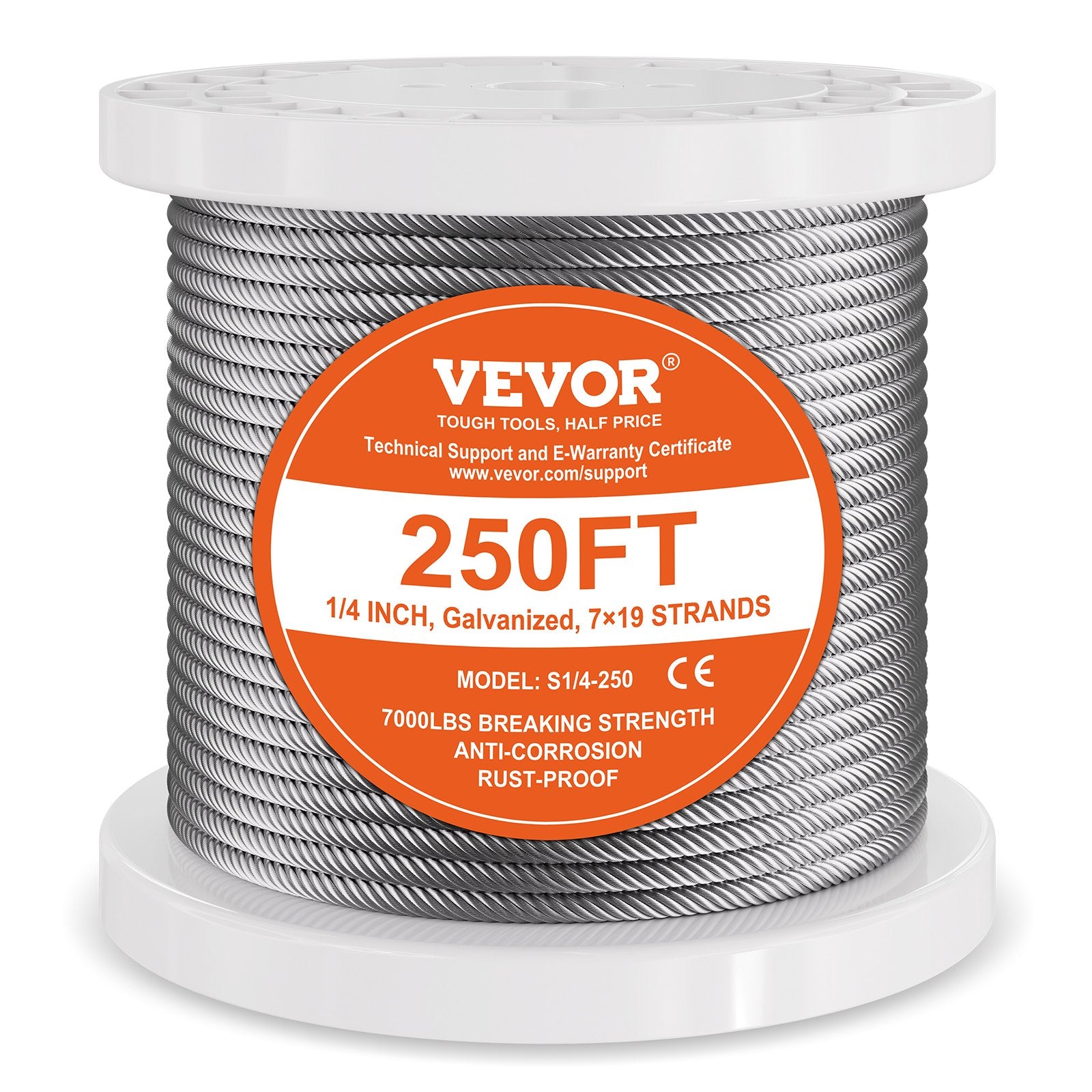 Automotive Repair & Speciality Tools: VEVOR Carbon Steel Cable 6.35 mm 7 x 19 Steel Wire Rope 76.2 m Cable Railing
